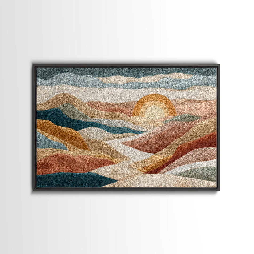Sunrise over Rolling Dunes in Muted Peach Canvas Print, Boho Art, Wall Print, Living Room Decor, Bohemian, Minimalist Decor, BOH-3x2-1