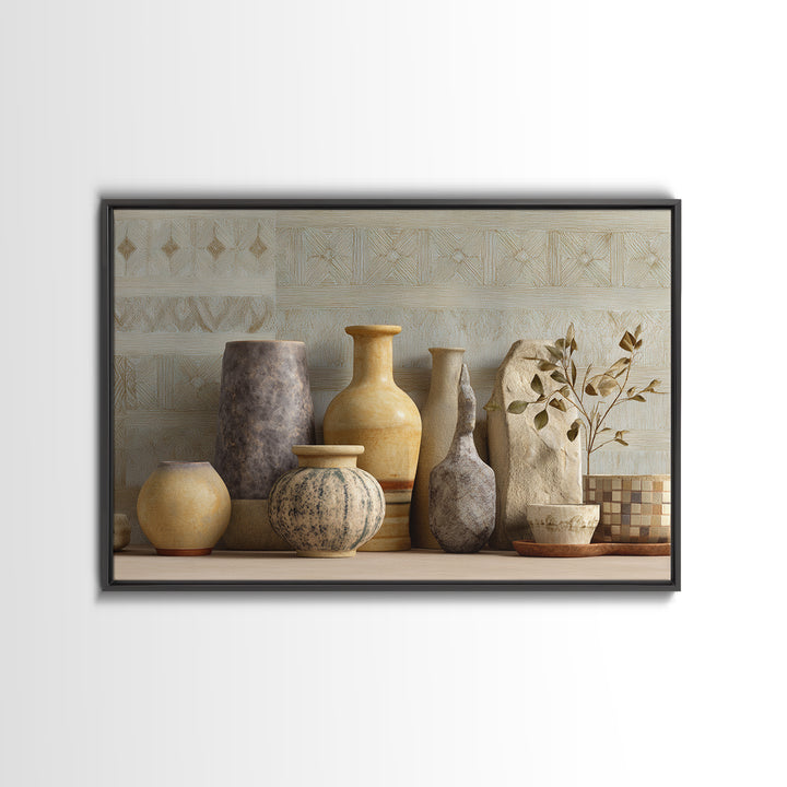 Tribal Neutral Pattern Framed Canvas Print, Boho Art, Printable Art, Living Room Decor, Fine Art, Bohemian, Neutral Decor, BOH-3x2-18