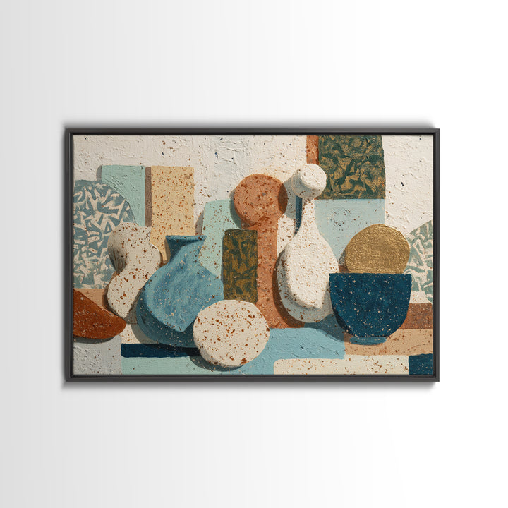 Abstract Clay Shapes Framed Canvas Print, Boho Art, Fine Art Print, Living Room Decor, Abstract Art, Bohemian, Prints, BOH-3x2-20