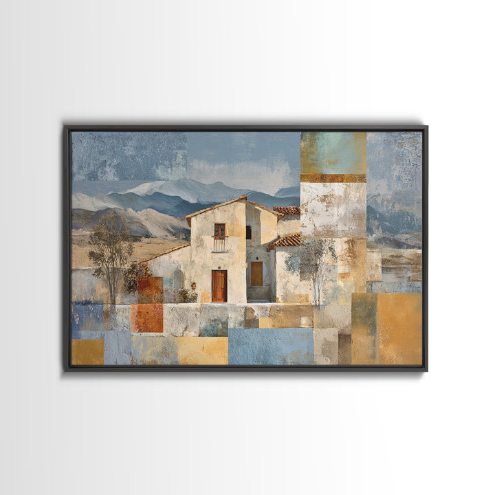 Organic Shape Collage Framed Canvas Print, Boho Art, Wall Art Set, Living Room Decor, Abstract Art, Bohemian, Home Decor, BOH-3x2-28
