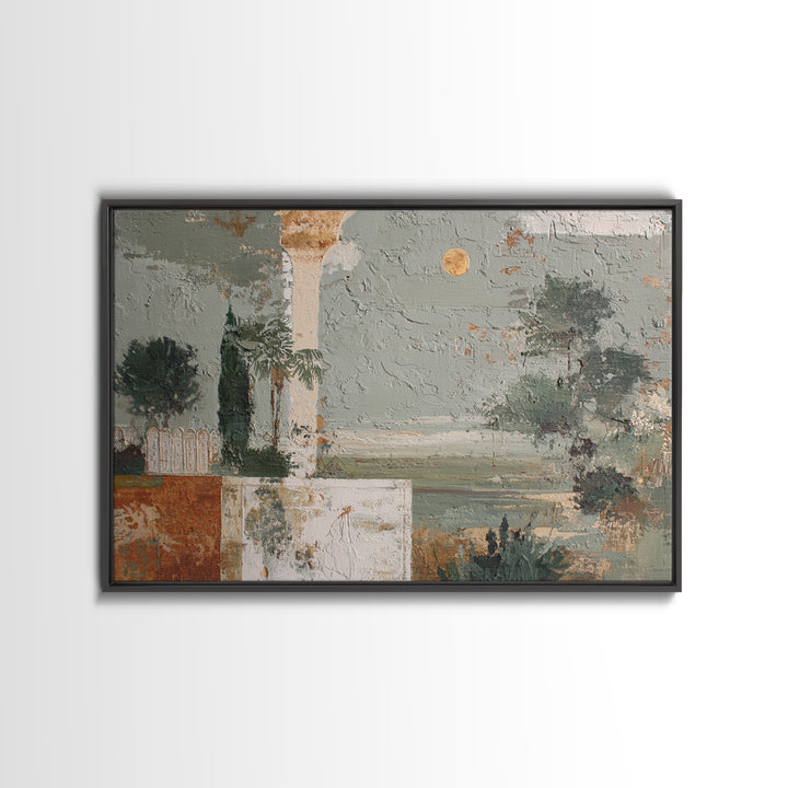 Sage Green Eucalyptus and Crescent Moon Canvas Print, Boho Art, Luxury Decor, Living Room Decor, Bohemian, Digital Art, BOH-3x2-3