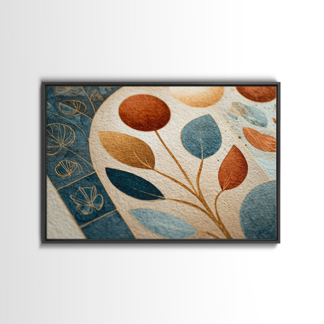 Moon Phases Above Botanical Silhouettes Canvas Print, Boho Art, Wall Print, Living Room Decor, Oil Painting, Bohemian, BOH-3x2-30
