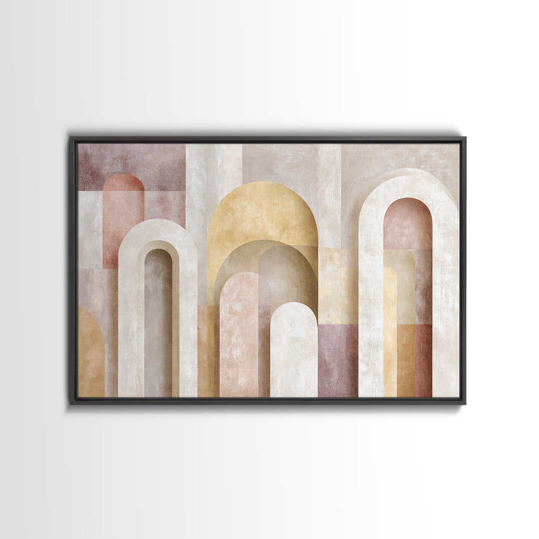 Neutral Rainbow Arches Framed Canvas Print, Boho Art, Wall Decor, Living Room Decor, Abstract Art, Bohemian, Art Nouveau, BOH-3x2-31