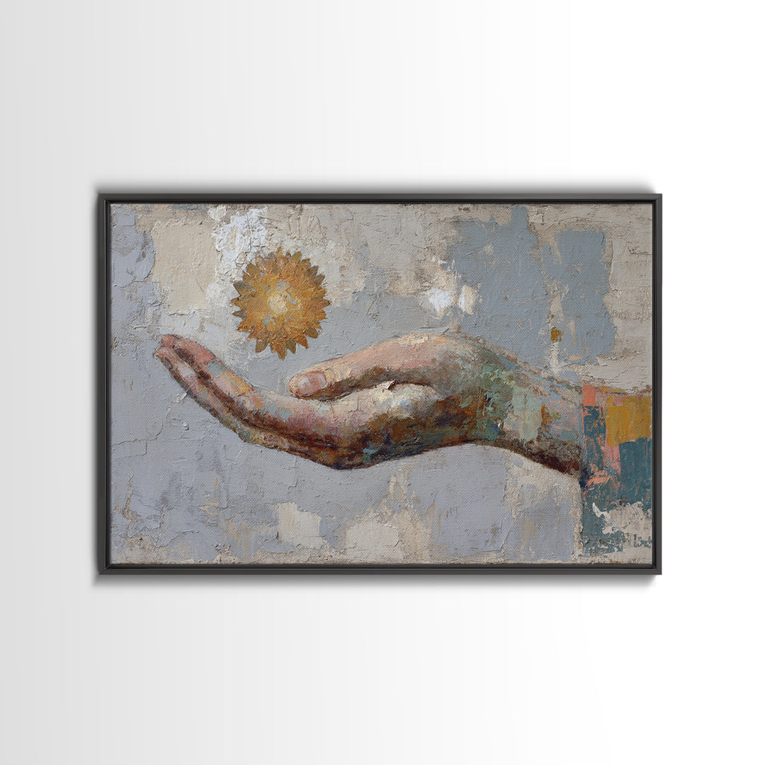 Mystic Hand Holding a Tiny Sun Canvas Print, Boho Art, Set of 3 Prints, Living Room Decor, Watercolor Art, Bohemian, BOH-3x2-34