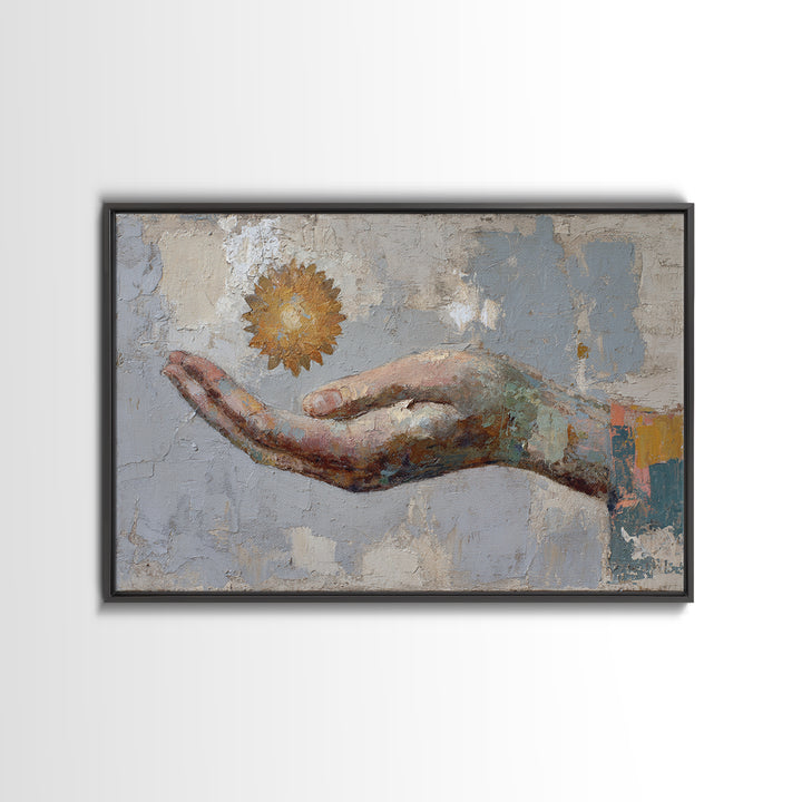 Mystic Hand Holding a Tiny Sun Canvas Print, Boho Art, Set of 3 Prints, Living Room Decor, Watercolor Art, Bohemian, BOH-3x2-34