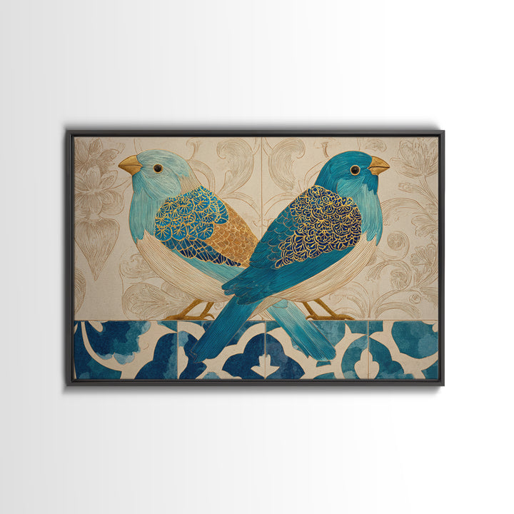 Boho Bird Pair Canvas Print, Boho Art, Minimalist Decor, Living Room Decor, Fine Art, Bohemian, Digital Wall Art, Art Deco, BOH-3x2-48