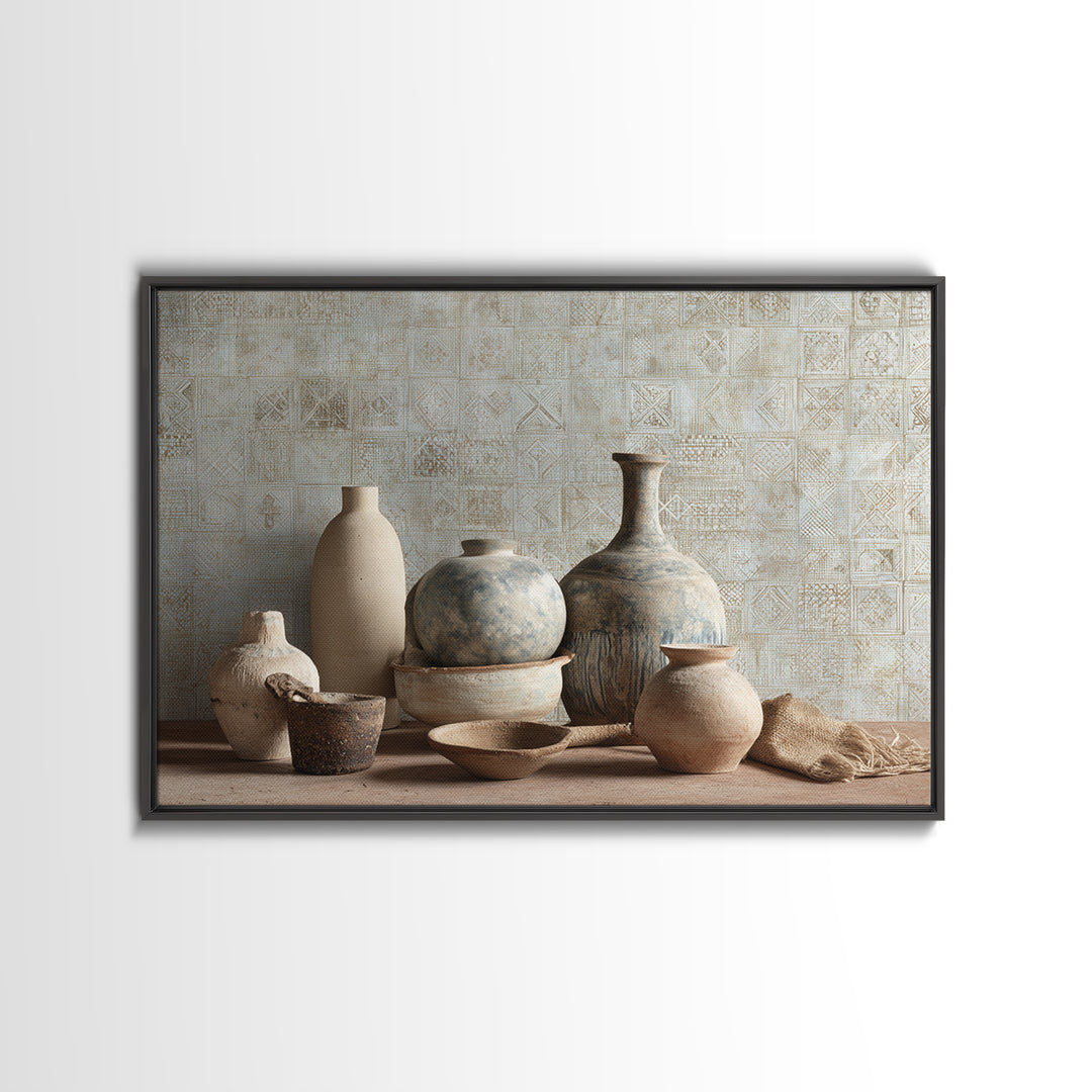 Tribal Neutral Pattern Canvas Print, Boho Art, Modern Wall Art, Living Room Decor, Fine Art, Bohemian, Textured Painting, BOH-3x2-66