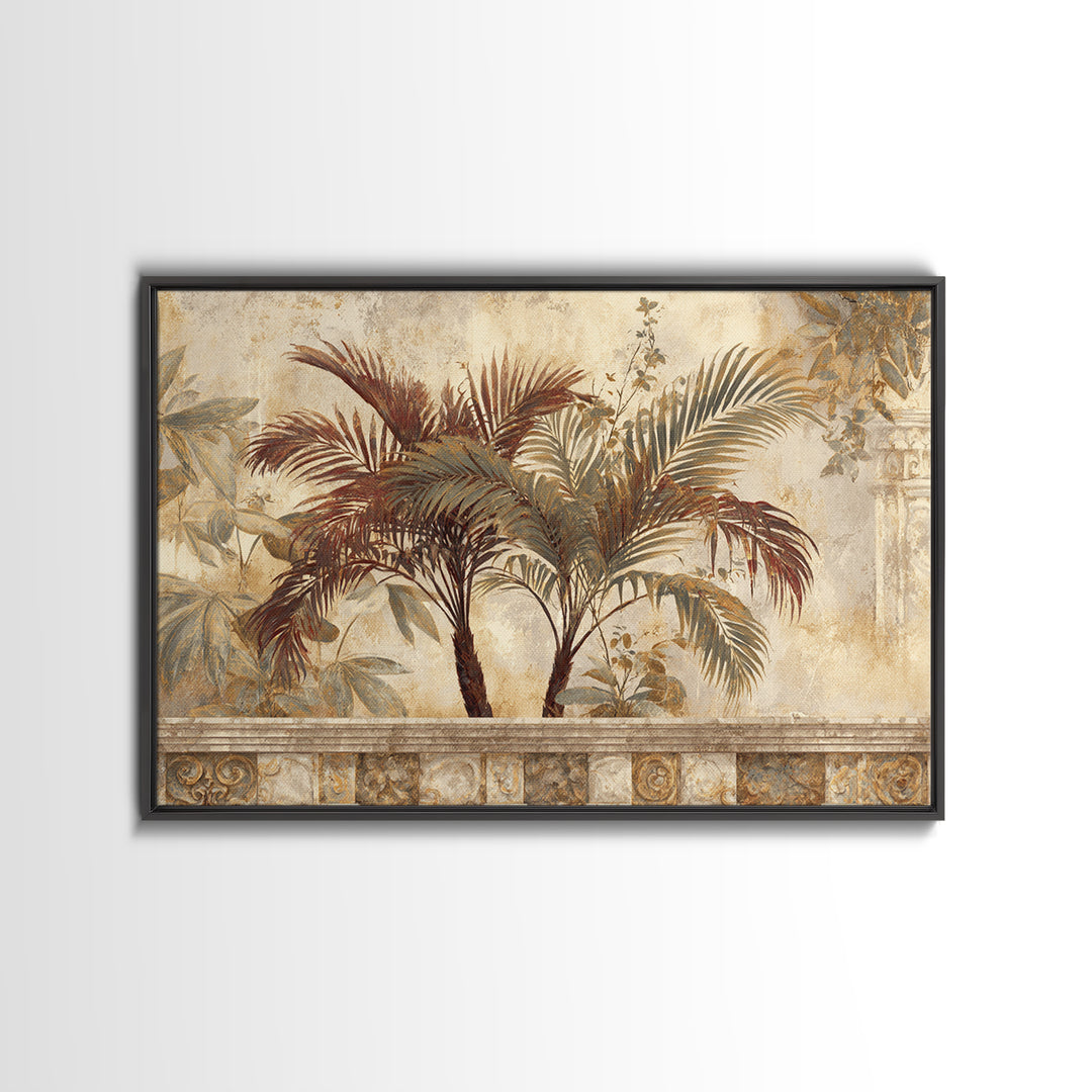 Terracotta Palm Leaves Framed Canvas Print, Boho Art, Contemporary Art, Living Room Decor, Fine Art, Bohemian, Art Deco, BOH-3x2-81