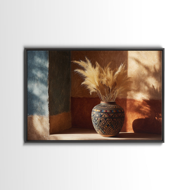 Bohemian Vase with Dried Pampas Grass Framed Canvas Print, Boho Art, Wall Art, Living Room Decor, Fine Art, Bohemian, BOH-3x2-85