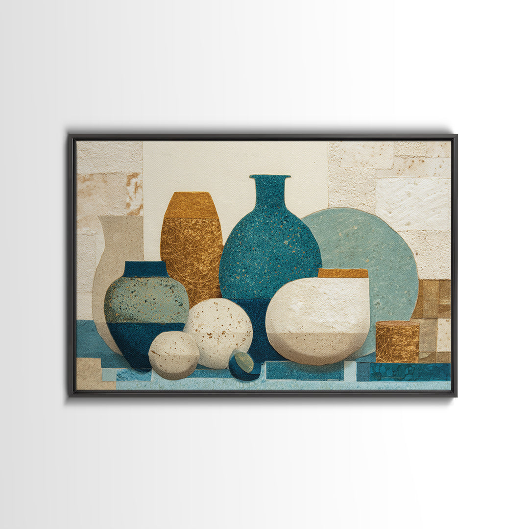 Abstract Clay Shapes Framed Canvas Print, Boho Art, Wallart, Living Room Decor, Abstract Art, Bohemian, Living Room Wall Art, BOH-3x2-92