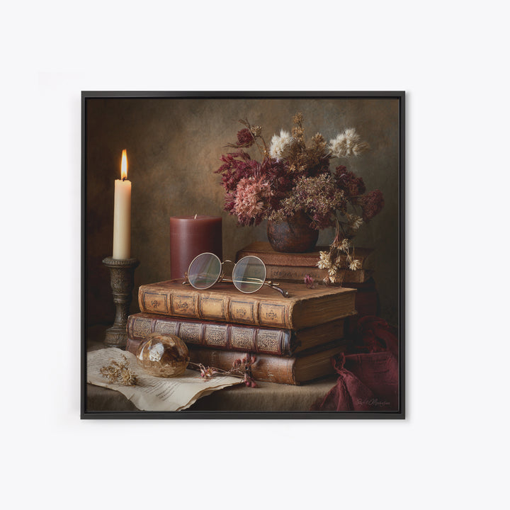 Dark Academia Candle and Book Still Life Canvas Print, Bookstore Art, Feminine Wall Art, Bookstore Decor, Literary, Art Print, BOO-1x1-34