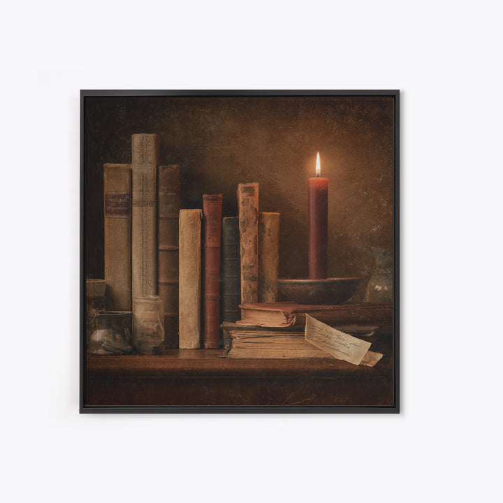 Dark Academia Candle and Book Still Life Canvas Print, Bookstore Art, Feminine Wall Art, Bookstore Decor, Literary, Art Print, BOO-1x1-58