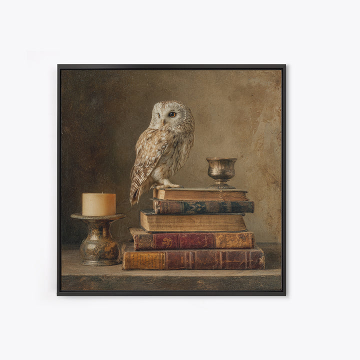 Owl Perched on a Stack of Classics Canvas Print, Bookstore Art, Textured Painting, Bookstore Decor, Fine Art, Literary, BOO-1x1-81
