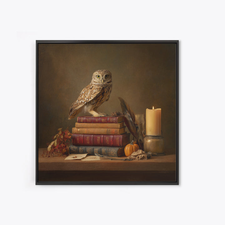 Owl Perched on a Stack of Classics Canvas Print, Bookstore Art, Pastel Wall Art, Bookstore Decor, Fine Art, Literary, BOO-1x1-9
