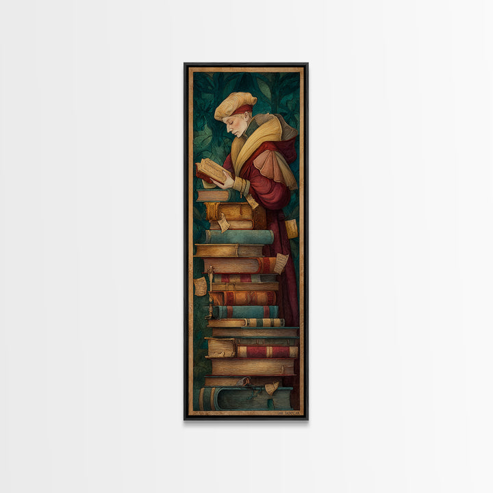 Renaissance Scholar Portrait Canvas Print, Bookstore Art, Home Decor, Bookstore Decor, Fine Art, Literary, Vertical Wall Art, BOO-1x3-35