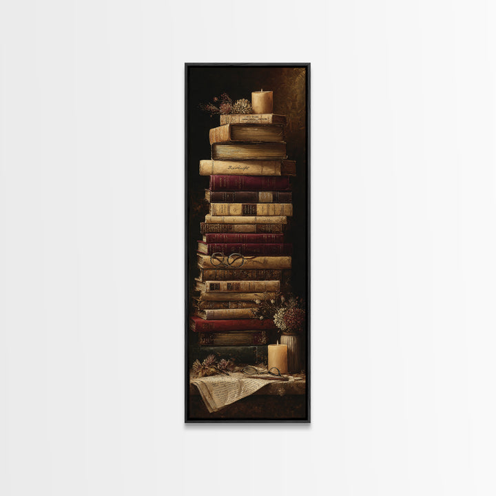Warm Sepia Book Pile Canvas Print, Bookstore Art, Printable Wall Art, Bookstore Decor, Abstract Art, Literary, Whimsical Art, BOO-1x3-60