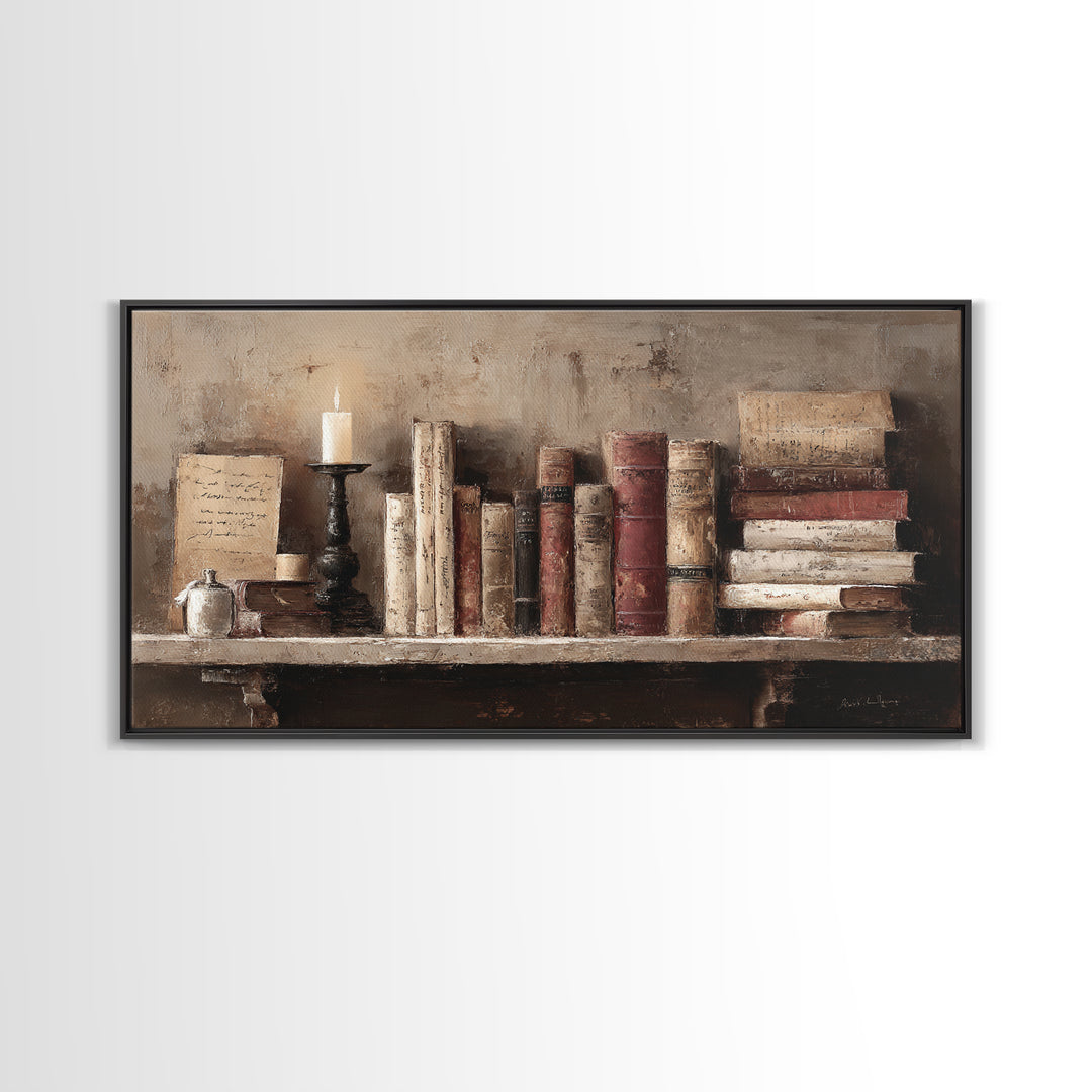 Old Library Ladder and Books Canvas Print, Bookstore Art, Boho Decor, Bookstore Decor, Abstract Art, Literary, Printable Art, BOO-2x1-2