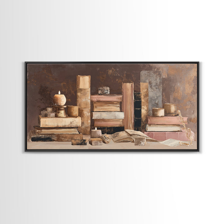 Book Cover Abstract Framed Canvas Print, Bookstore Art, Modern Decor, Bookstore Decor, Fine Art, Literary, Art Print, BOO-2x1-27