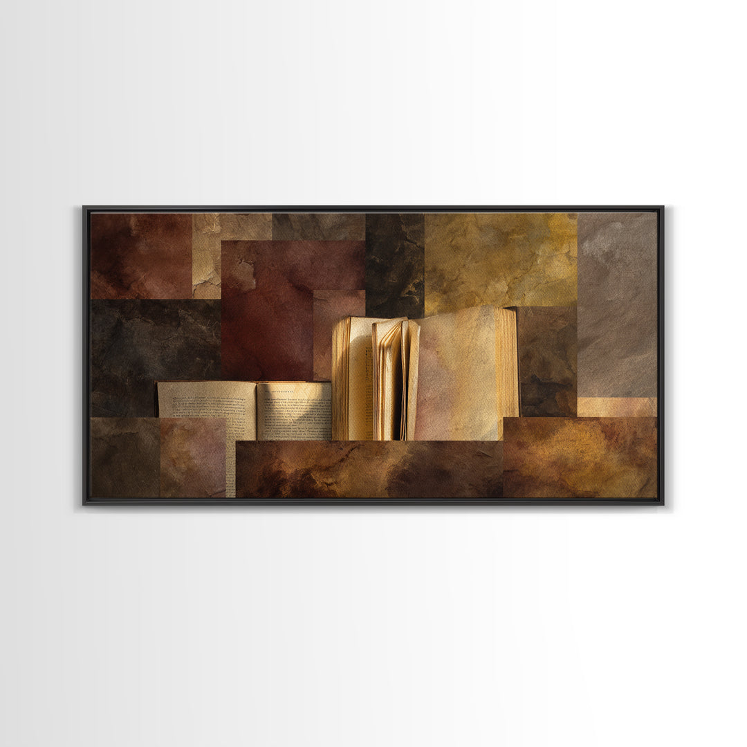 Book Cover Abstract Framed Canvas Print, Bookstore Art, Library Decor, Bookstore Decor, Fine Art, Literary, Autumn Decor, BOO-2x1-3