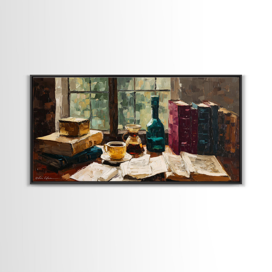 Rainy Day Reading Still Life Canvas Print, Bookstore Art, Contemporary Art, Bookstore Decor, Fine Art, Literary, Bookish Decor, BOO-2x1-41