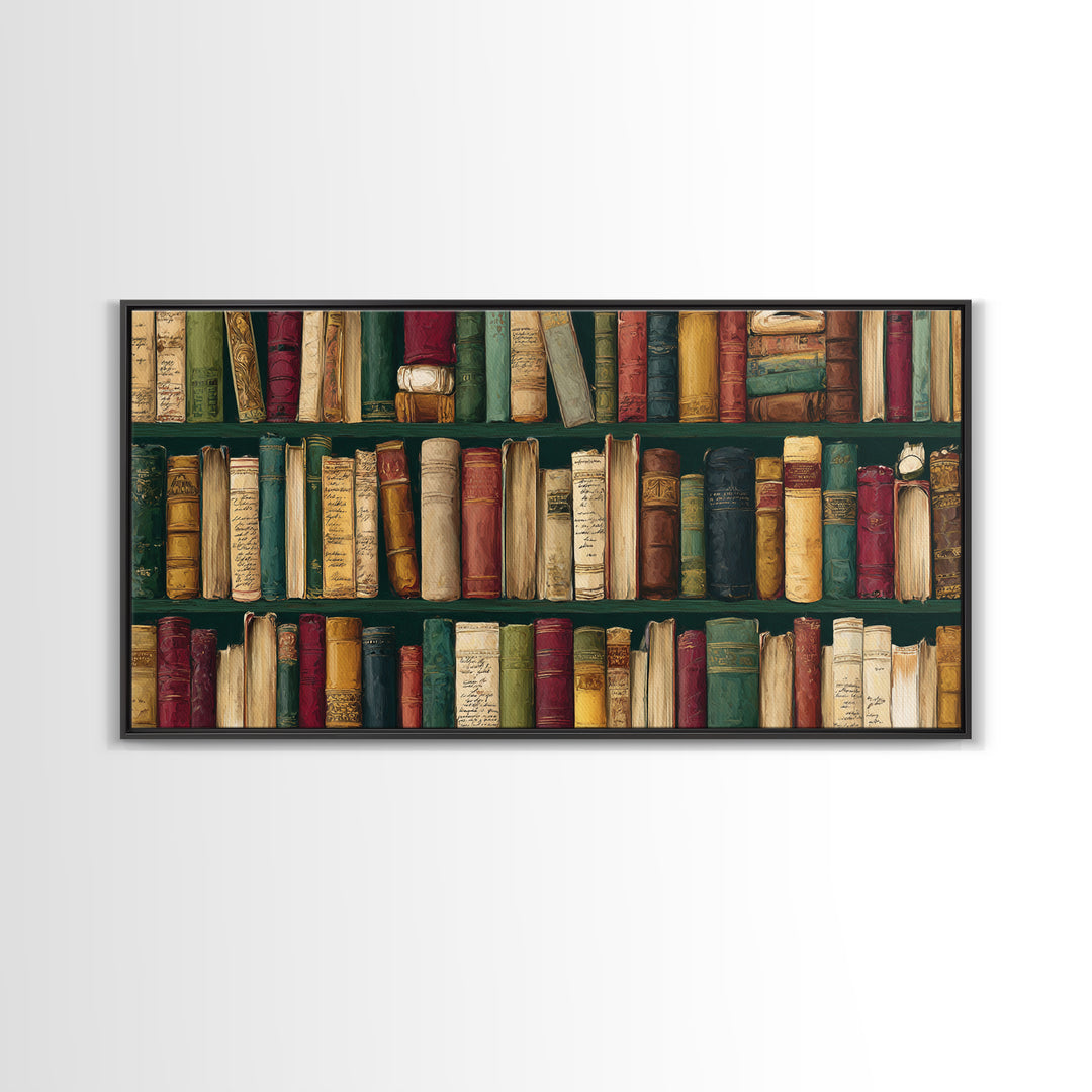 Classic Book Spine Pattern Framed Canvas Print, Bookstore Art, Vertical Wall Art, Bookstore Decor, Fine Art, Literary, BOO-2x1-88