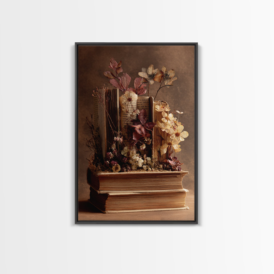 Pressed Flowers Between Book Pages Canvas Print, Bookstore Art, Modern Decor, Bookstore Decor, Fine Art, Literary, Art Print, BOO-2x3-27
