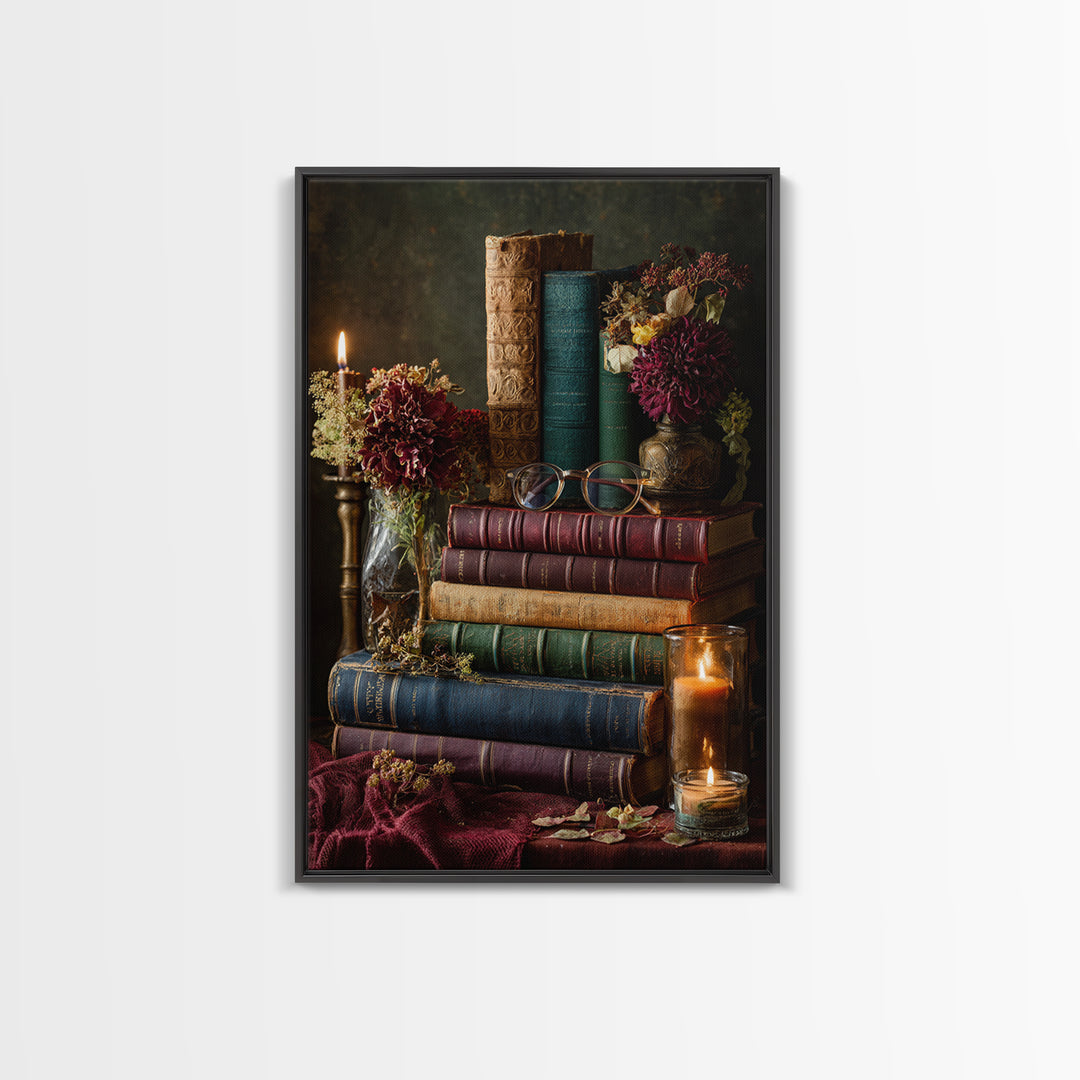 Classic Book Spine Pattern Framed Canvas Print, Bookstore Art, Fine Art Print, Bookstore Decor, Fine Art, Literary, BOO-2x3-4