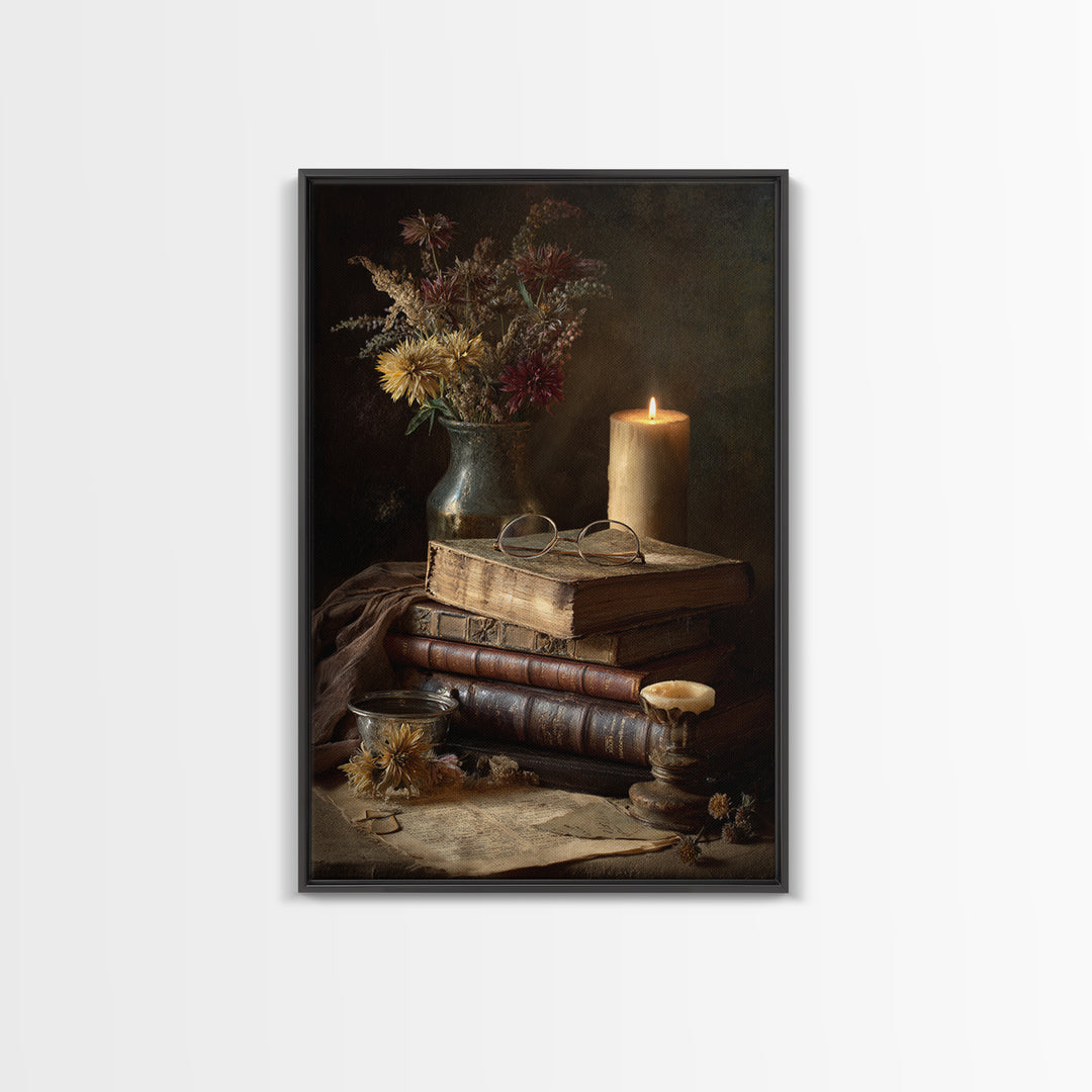 Botanical Bookmark and Open Pages Arrangement Canvas Print, Bookstore Art, Pastel Wall Art, Bookstore Decor, Literary, BOO-2x3-44