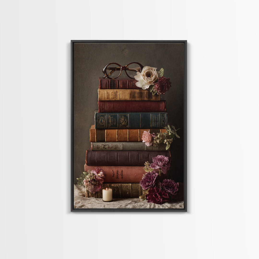 Classic Book Spine Pattern Framed Canvas Print, Bookstore Art, Boho Decor, Bookstore Decor, Fine Art, Literary, Printable Art, BOO-2x3-52