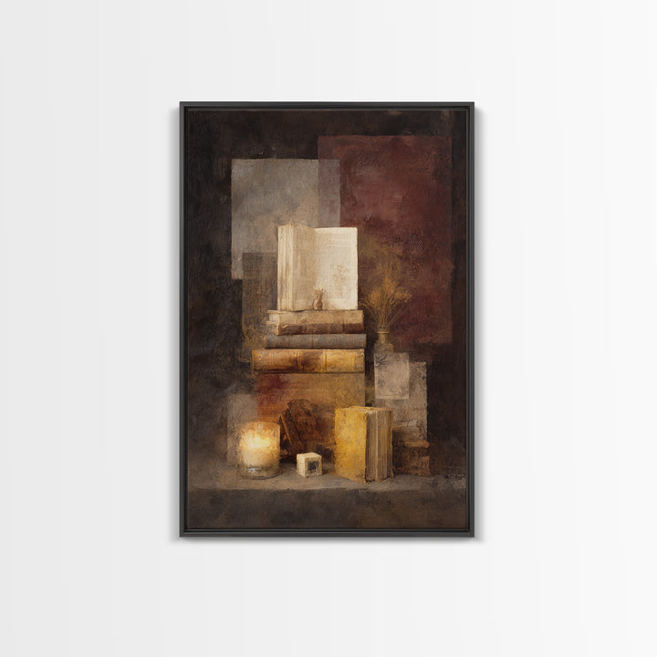 Book Cover Abstract Framed Canvas Print, Bookstore Art, Digital Wall Art, Bookstore Decor, Abstract Art, Literary, Office Art, BOO-2x3-63