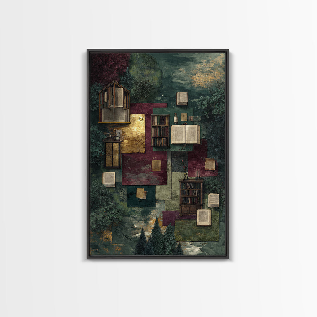 Literary Map Fantasy Landscape Framed Canvas Print, Bookstore Art, Bookish Decor, Bookstore Decor, Fine Art, Literary, BOO-2x3-73