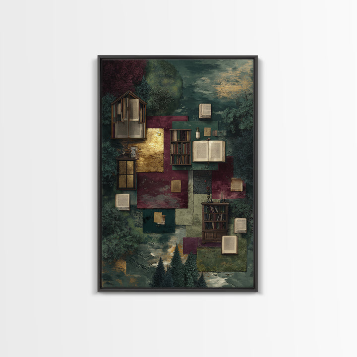 Literary Map Fantasy Landscape Framed Canvas Print, Bookstore Art, Bookish Decor, Bookstore Decor, Fine Art, Literary, BOO-2x3-73