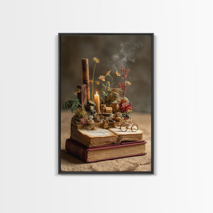 Miniature Garden Growing from an Open Book Canvas Print, Bookstore Art, Digital Wall Art, Bookstore Decor, Literary, BOO-2x3-78