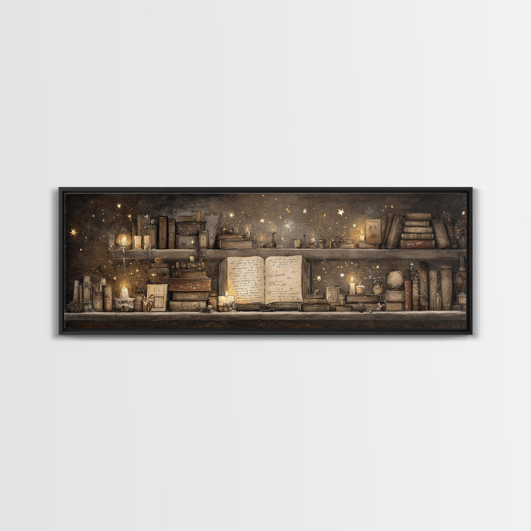 Moonlit Book with Tiny Stars Rising Canvas Print, Bookstore Art, Art Print, Bookstore Decor, Literary, Gallery Wall Art, BOO-3x1-80