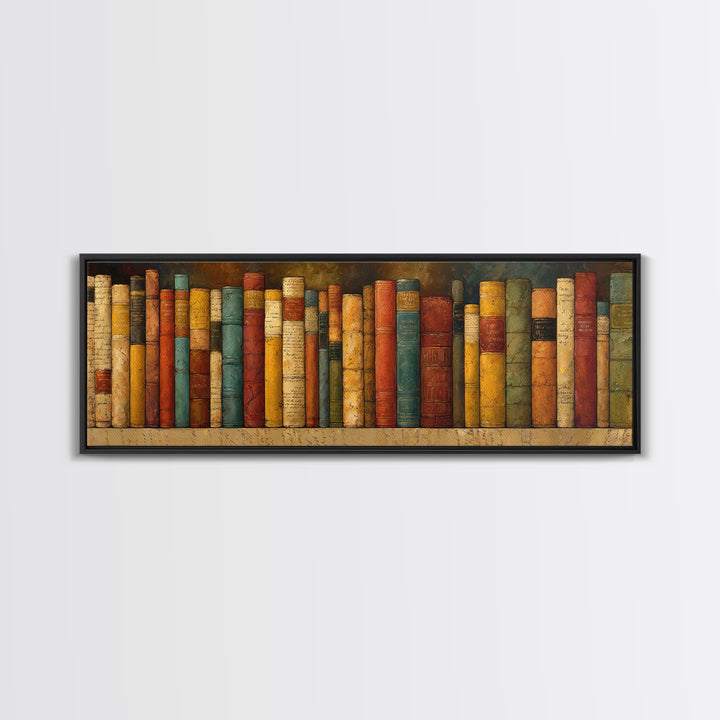 Classic Book Spine Pattern Framed Canvas Print, Bookstore Art, Printable Wall Art, Bookstore Decor, Fine Art, Literary, BOO-3x1-84