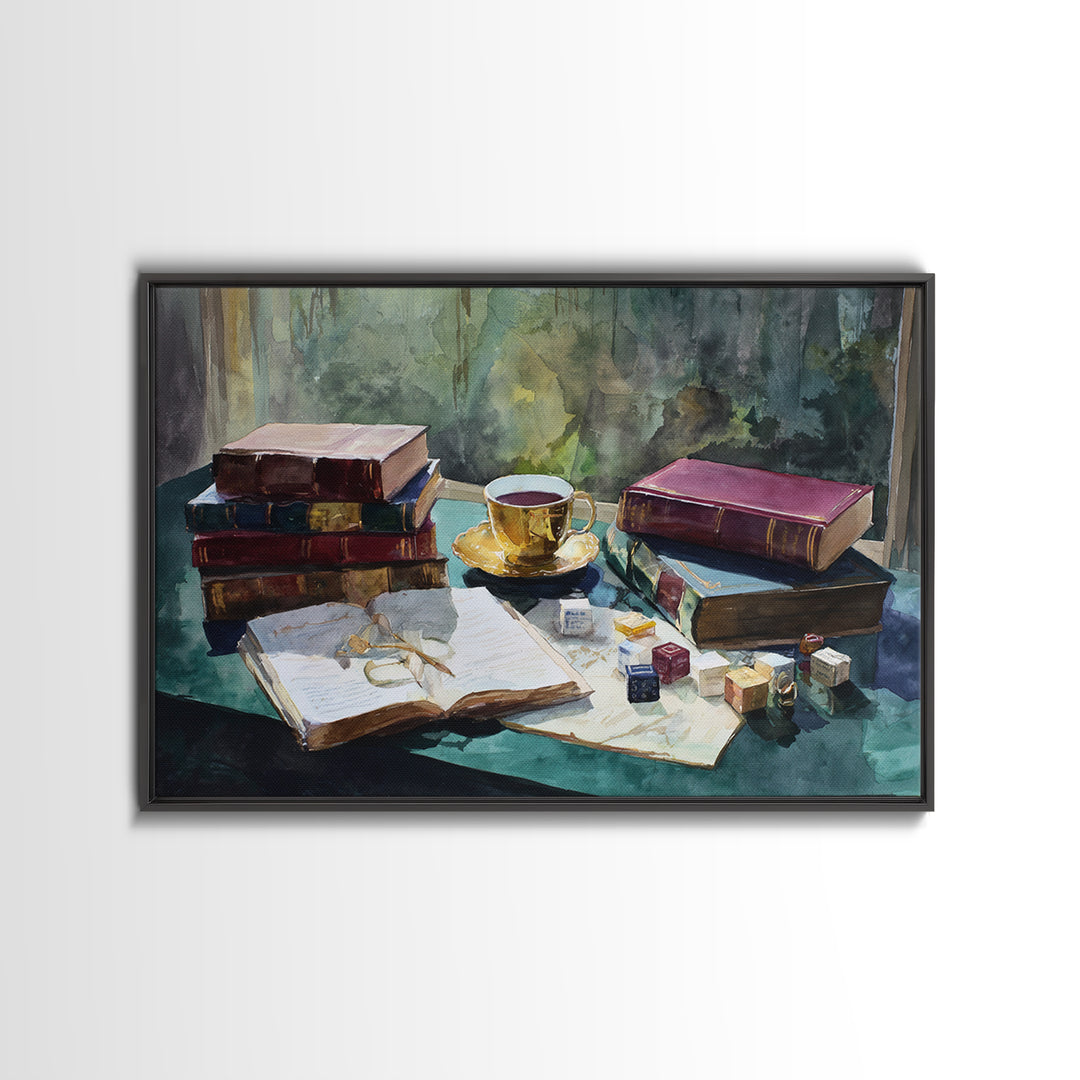 Rainy Day Reading Still Life Canvas Print, Bookstore Art, Vertical Wall Art, Bookstore Decor, Literary, Valentines Decor, BOO-3x2-1