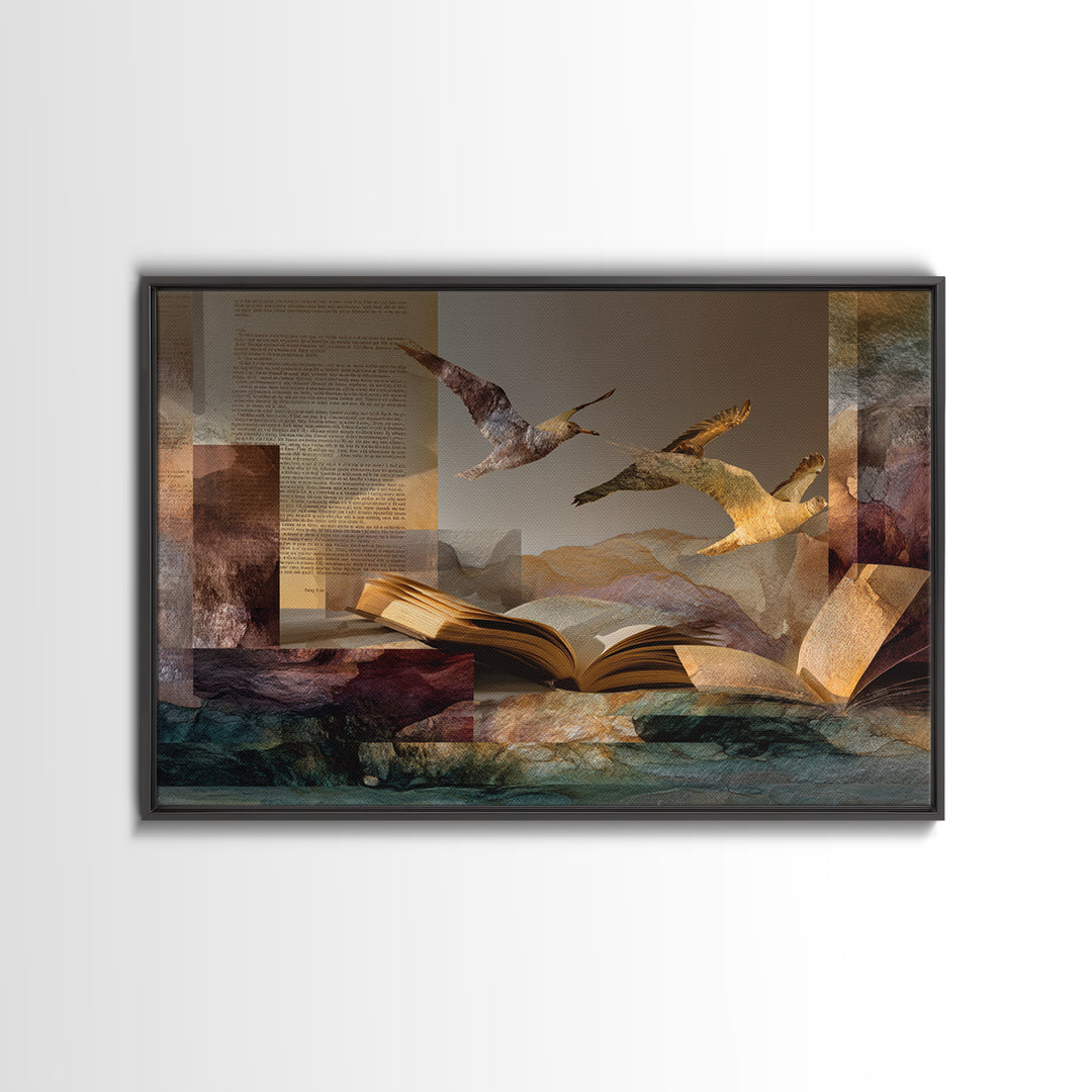 Flying Pages Transforming into Birds Canvas Print, Bookstore Art, Office Art, Bookstore Decor, Literary, Pastel Wall Art, BOO-3x2-17