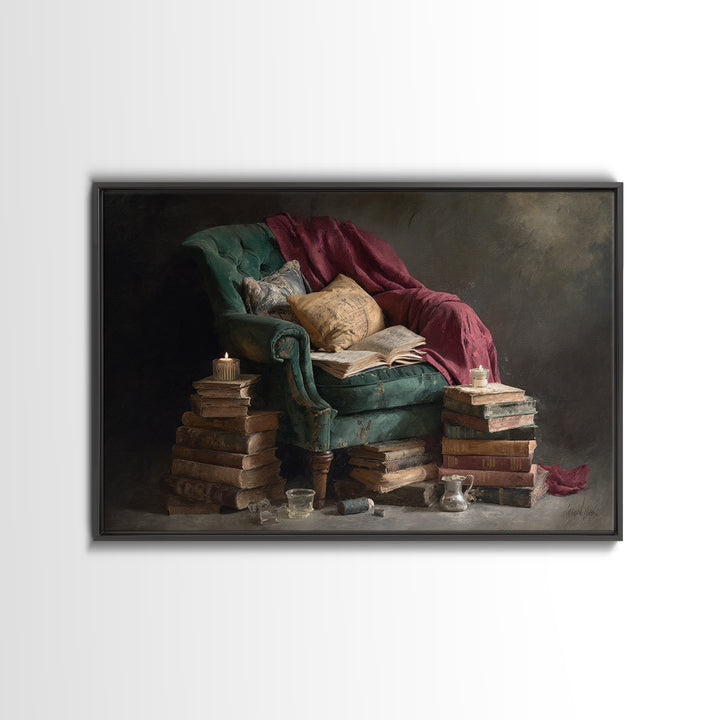 Cozy Reading Chair Still Life Without Room Canvas Print, Bookstore Art, Bookish Wall Art, Bookstore Decor, Fine Art, Literary, BOO-3x2-33