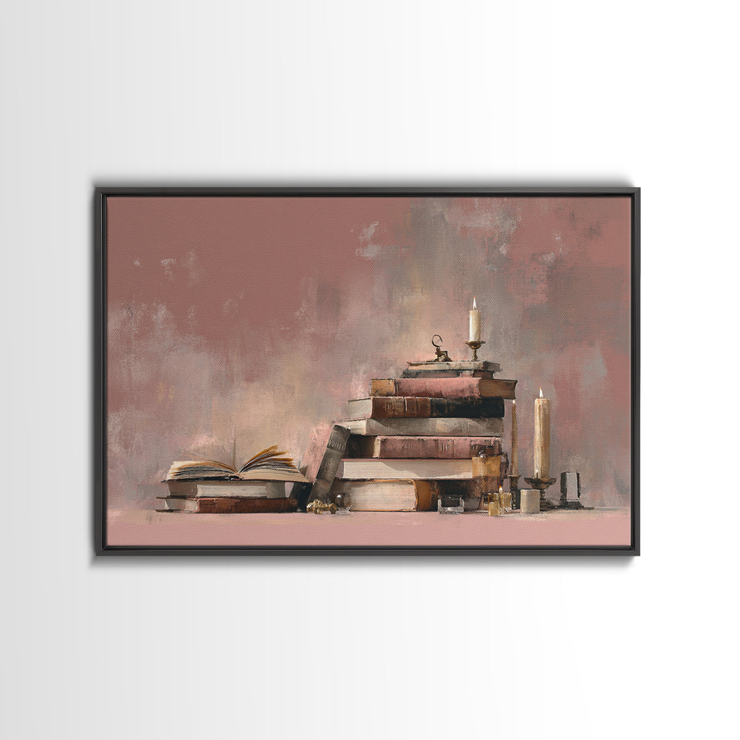 Book Cover Abstract Framed Canvas Print, Bookstore Art, Luxury Decor, Bookstore Decor, Fine Art, Literary, Pink Wall Art, BOO-3x2-59
