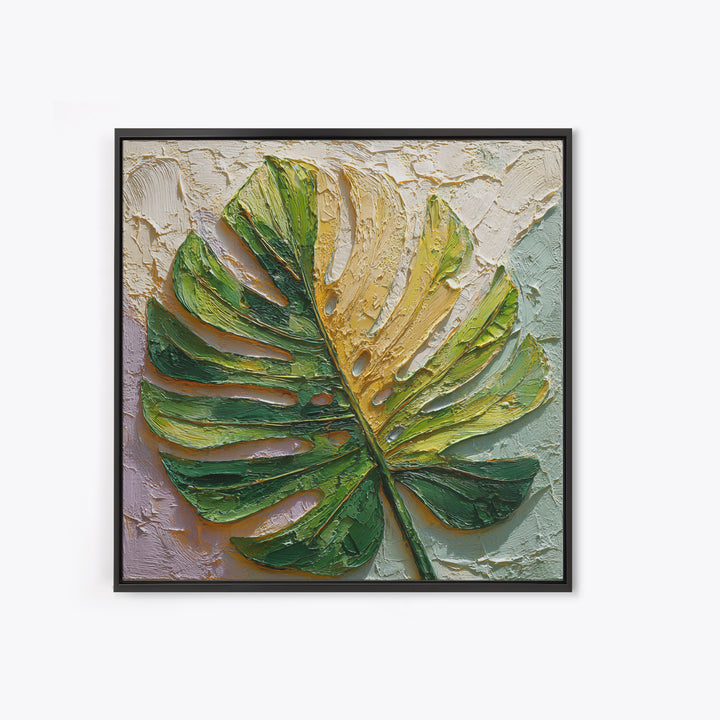 Oversized Monstera Leaf Framed Canvas Print, Botanical Art, Whimsical Decor, Living Room Decor, Oil Painting, Botanic, BOT-1x1-2