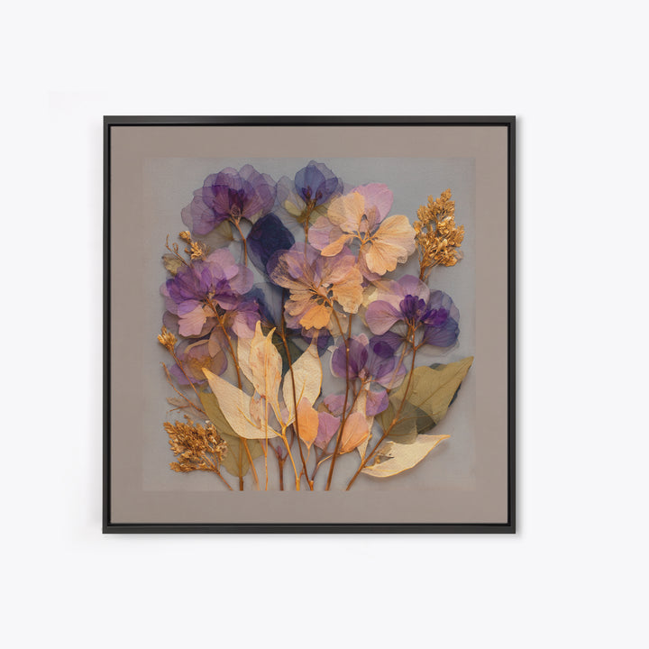Pressed Flower Collage Framed Canvas Print, Botanical Art, Digital Print, Living Room Decor, Watercolor Art, Botanic, BOT-1x1-52