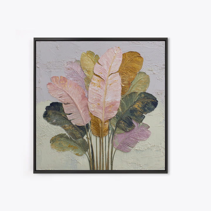 Tropical Banana Leaf Painted Framed Canvas Print, Botanical Art, Printable Wall Art, Living Room Decor, Oil Painting, Botanic, BOT-1x1-8