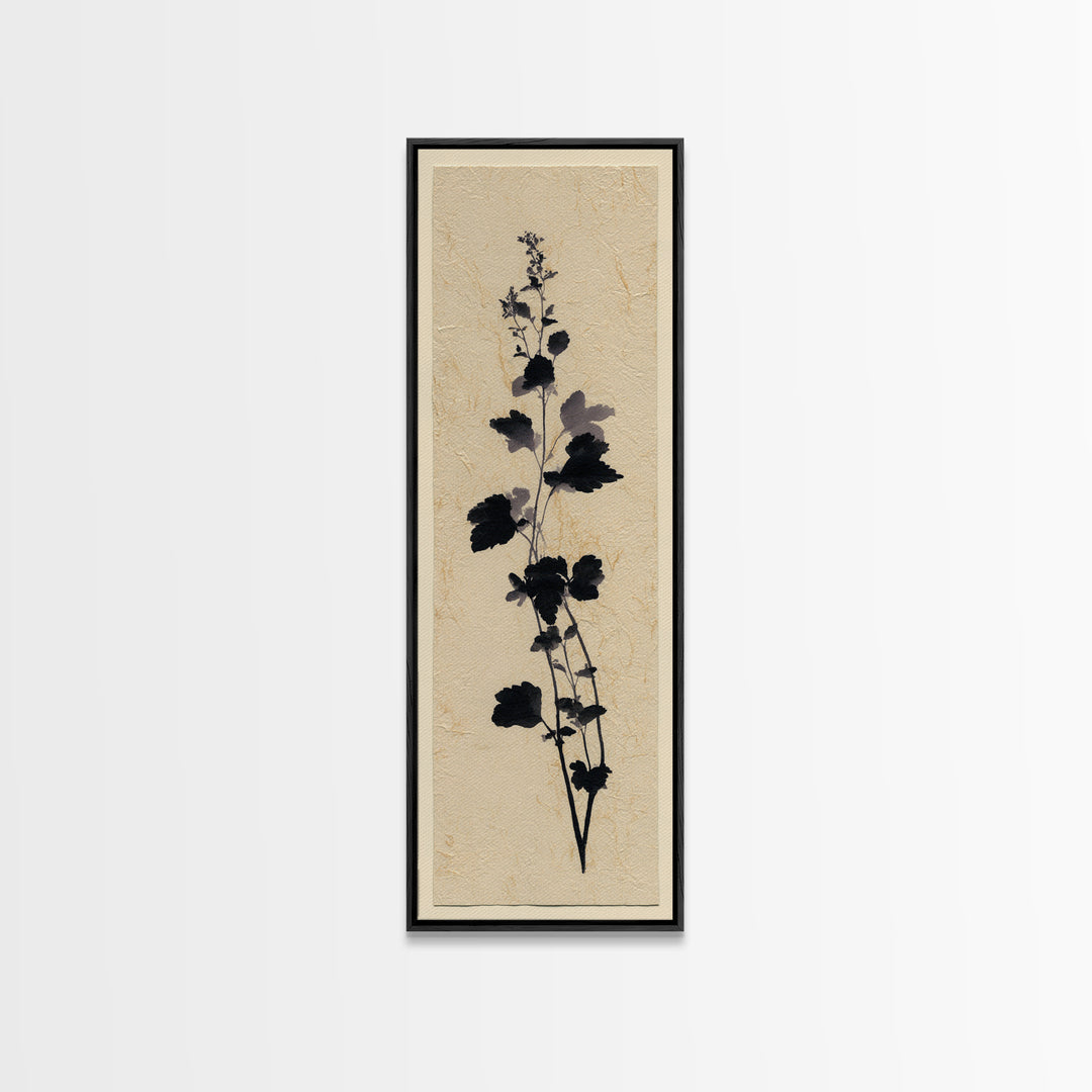 Black Ink Botanical Silhouette on Cream Paper Canvas Print, Botanical Art, Bedroom Decor, Living Room Decor, Oil Painting, BOT-1x3-33