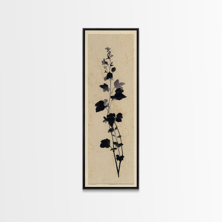 Black Ink Botanical Silhouette on Cream Paper Canvas Print, Botanical Art, Bedroom Decor, Living Room Decor, Oil Painting, BOT-1x3-33