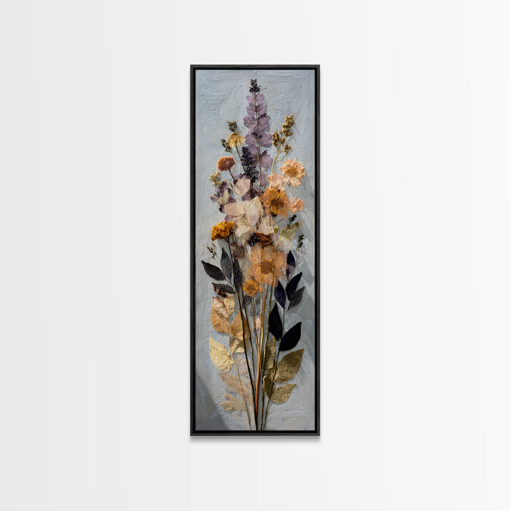 Pressed Flower Collage Canvas Print, Botanical Art, Digital Wall Art, Living Room Decor, Oil Painting, Botanic, BOT-1x3-40