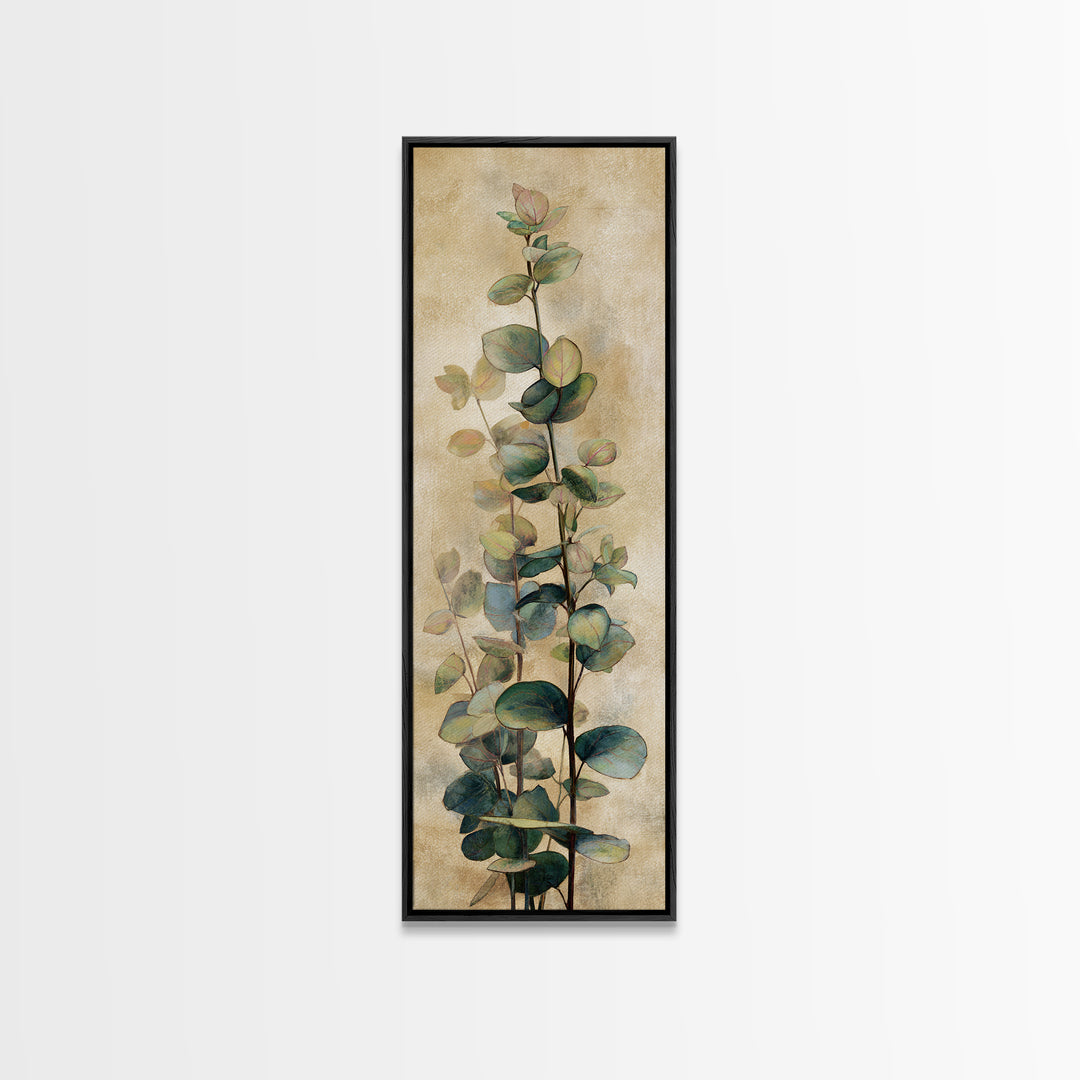 Eucalyptus Stems in Soft Sage Tones Framed Canvas Print, Botanical Art, Printable Art, Living Room Decor, Watercolor Art, BOT-1x3-47