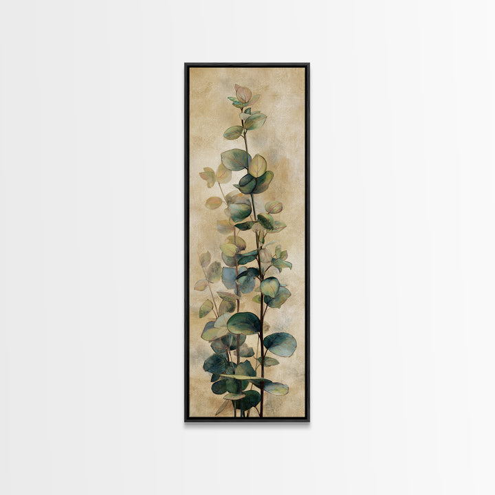 Eucalyptus Stems in Soft Sage Tones Framed Canvas Print, Botanical Art, Printable Art, Living Room Decor, Watercolor Art, BOT-1x3-47