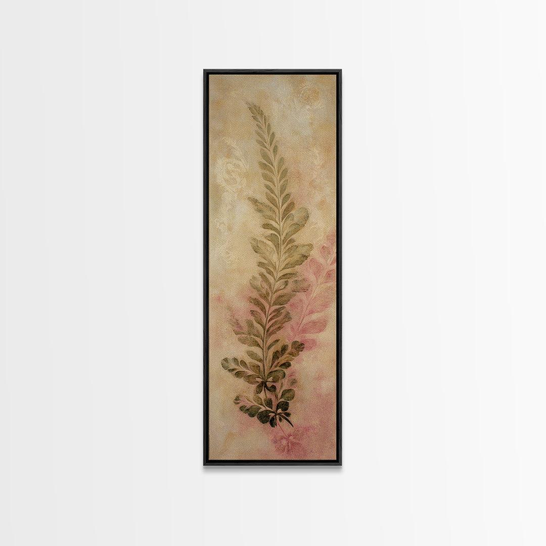 Fern Shadow Pattern on Plaster Surface Canvas Print, Botanical Art, Whimsical Decor, Living Room Decor, Oil Painting, Botanic, BOT-1x3-59