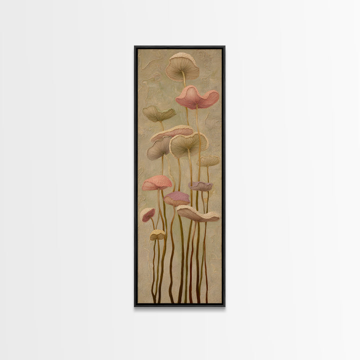 Mushrooms and Moss Botanical Field Study Framed Canvas Print, Botanical Art, Wall Art, Living Room Decor, Watercolor Art, BOT-1x3-69