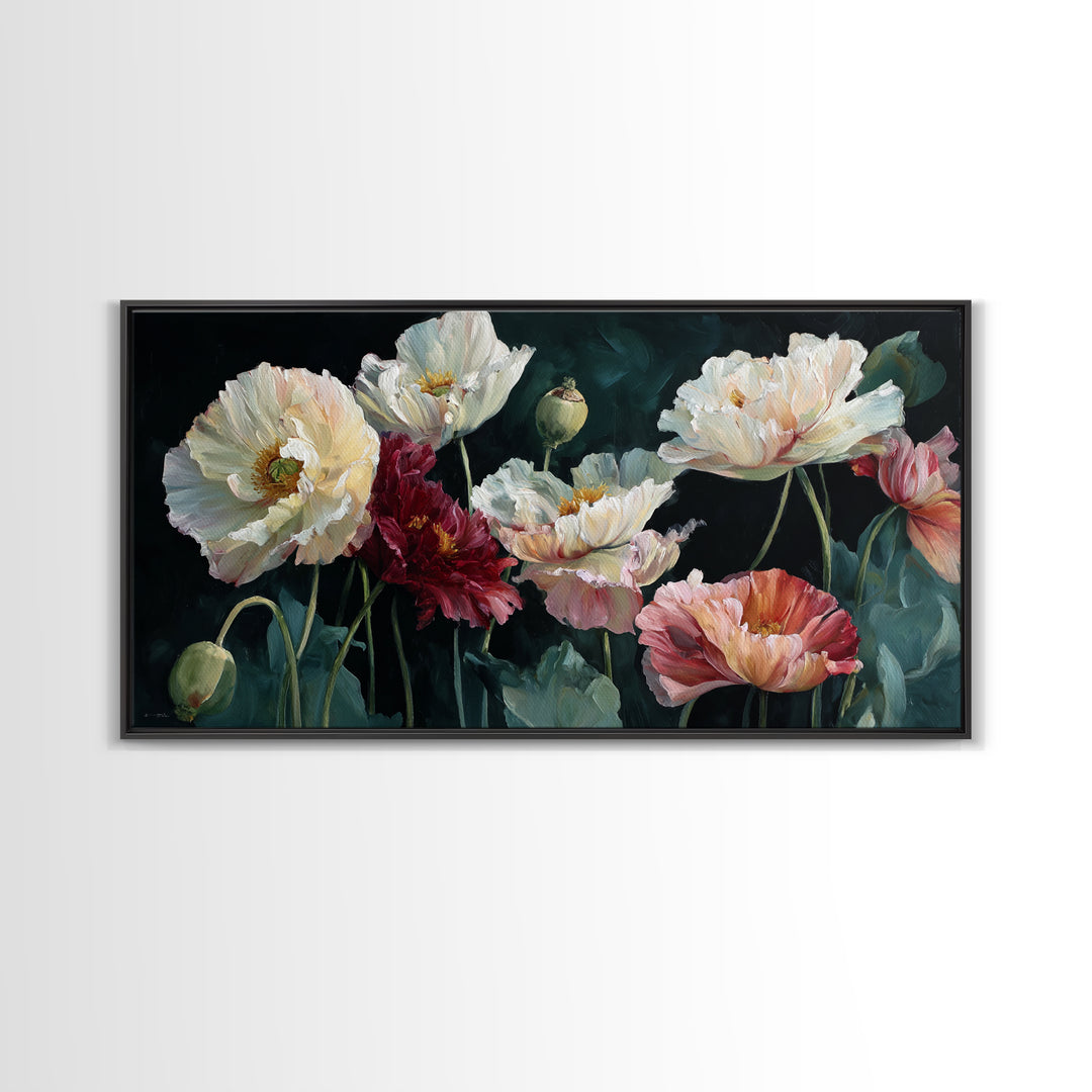 Poppy Field Botanical Study Framed Canvas Print, Botanical Art, Print, Living Room Decor, Watercolor Art, Botanic, BOT-2x1-13